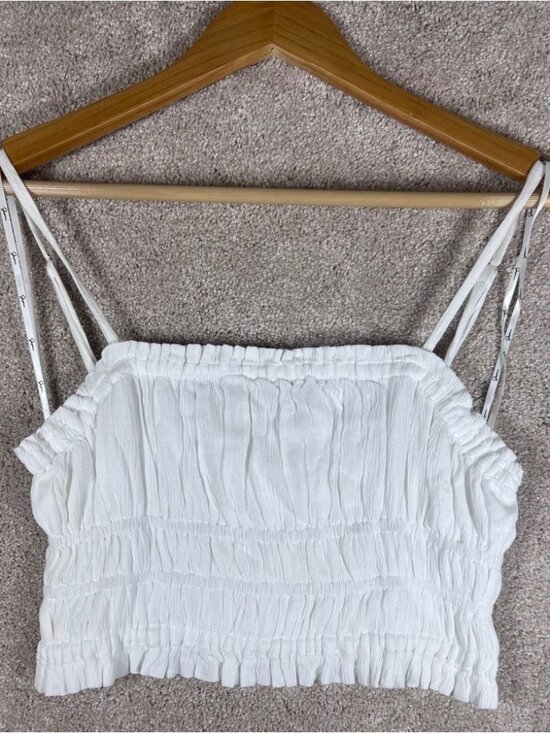 Tops - Womens White Smocked Crop Top